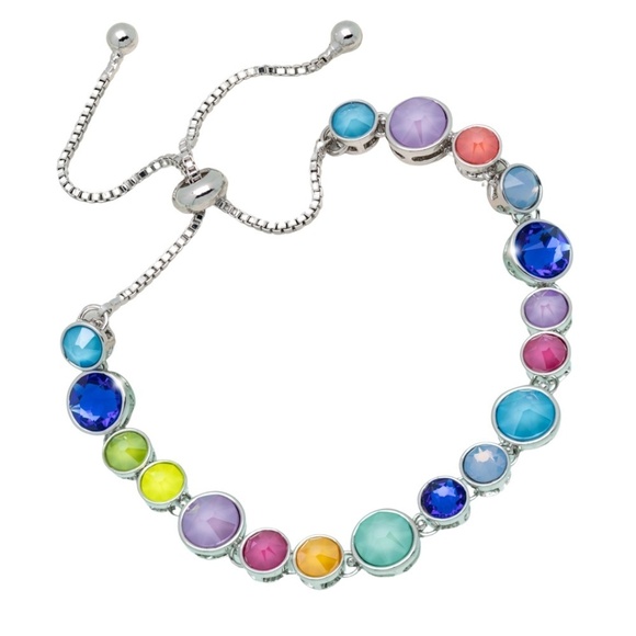 Adjustable Rainbow Bracelet with Swarovski Crystals – Silver-Tone Slider Design - Picture 1 of 1